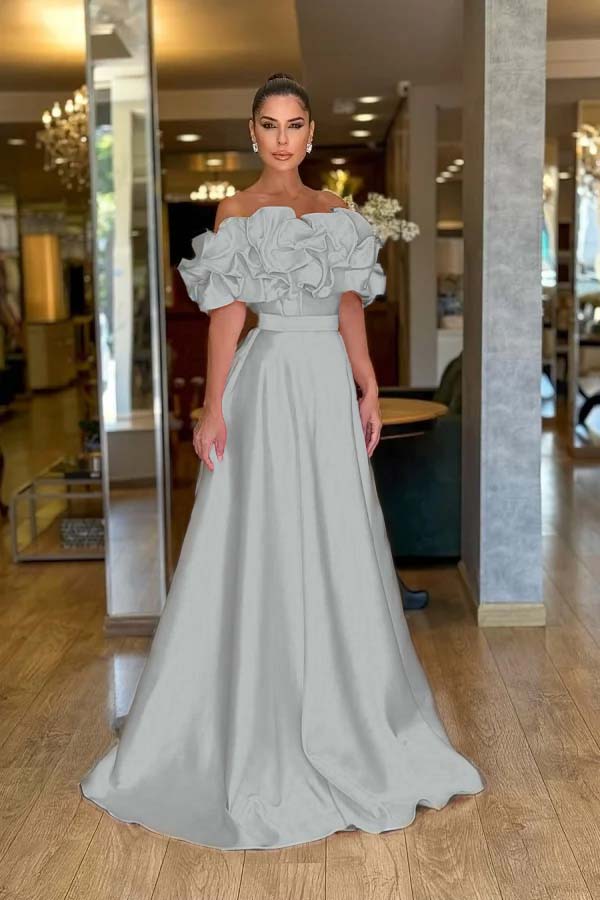 Off the Shoulder Sleeveless A Line Long Prom Dress With Pleated BMBRIDE