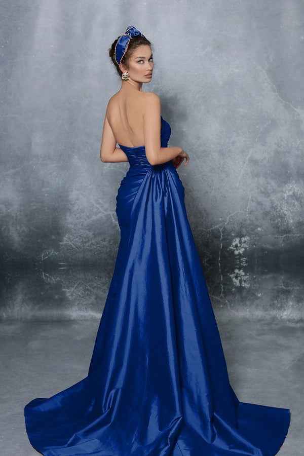 Royal Blue Sweetheart Strapless Sleeveless A Line Prom Dress With High Split
