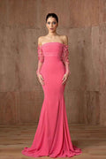 Off the Shoulder Long Sleeves Strapless Mermaid Long Prom Dress
