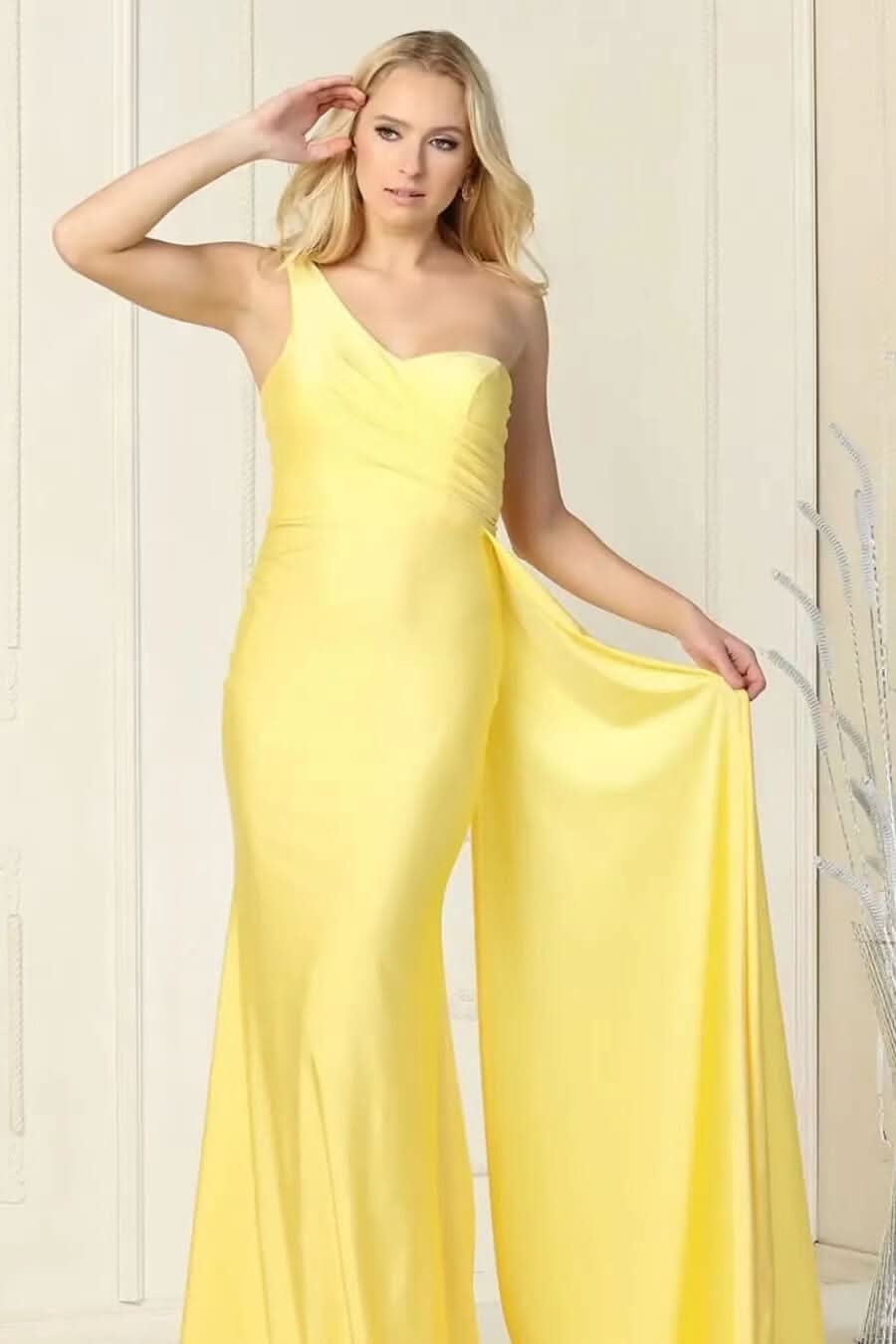 Elegant One-Shoulder Sweetheart Mermaid Evening Dress with Ruffles BM bride