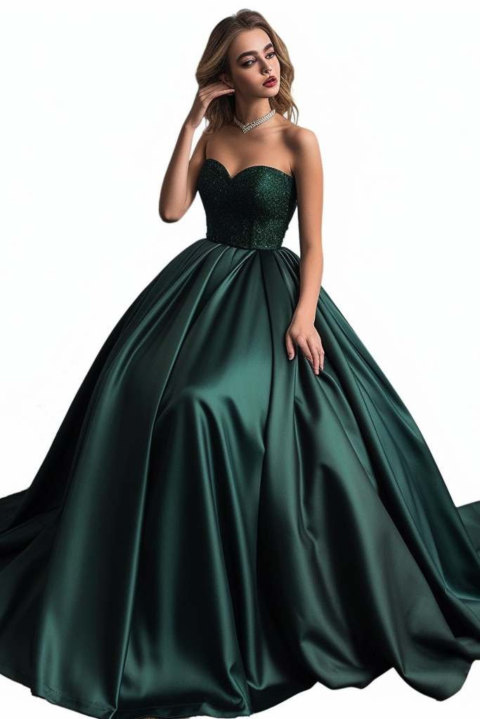 Dark Green Long Prom Dress Sweetheart with Sequins BM bride