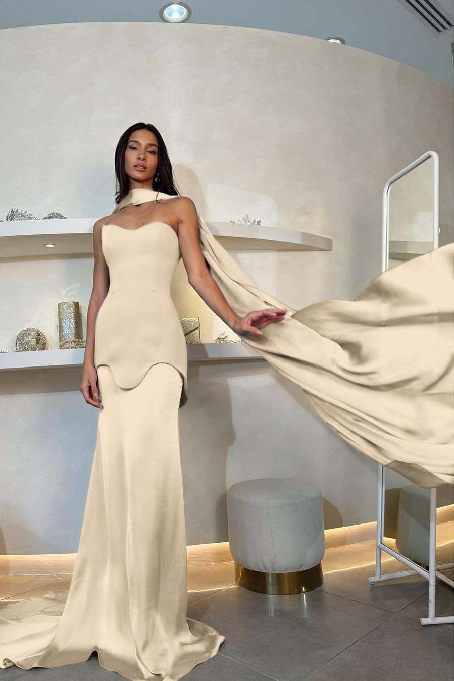 Halter Sleeveless Strapless Long Mermaid Prom Dress With Pleated