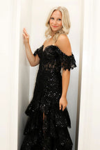Lovely Sheath Off-the-Shoulder Long Lace Prom Dress (Lace-up Back) BM bride