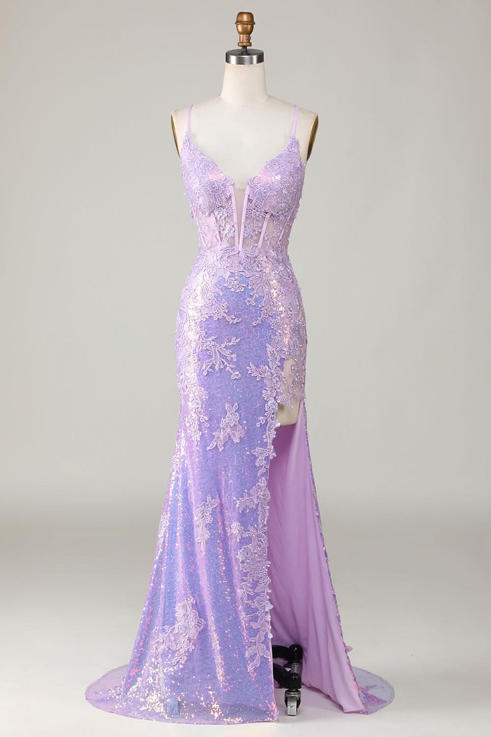 Glamorous Spaghetti Strap Applique Mermaid Prom Dress BM bride