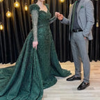 Elegant Green Applique Prom Dress, Long Sleeve Mermaid BM bride