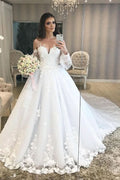 Elegant Long Princess Off-the-Shoulder Wedding Dress with Bubble Sleeves and Tulle BM bride