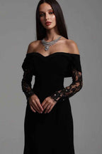 Off the Shoulder Long Sleeves Long Prom Dress With Ruffles Appliques