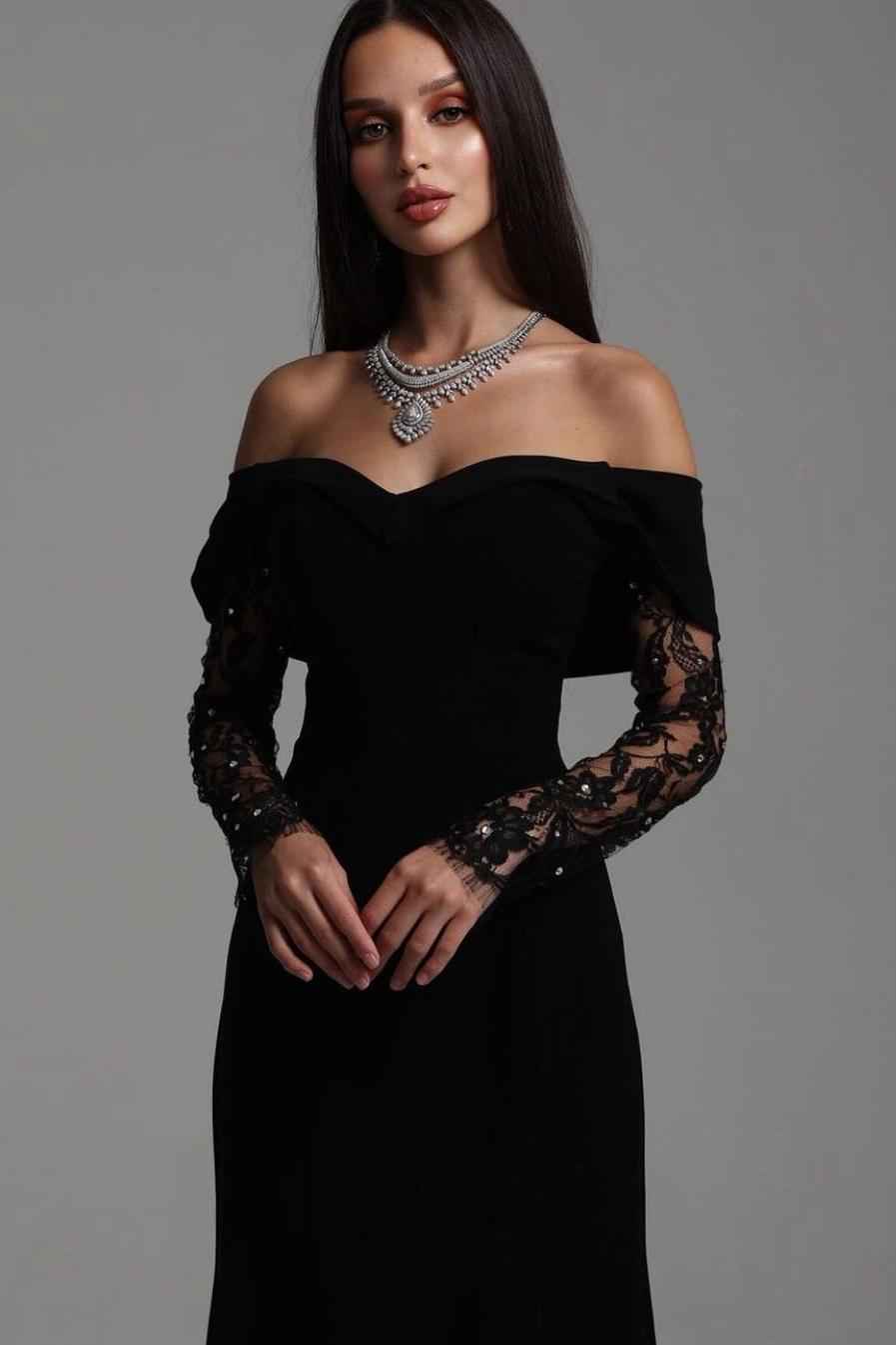 Off the Shoulder Long Sleeves Long Prom Dress With Ruffles Appliques