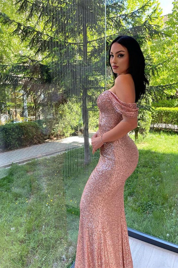 Elegant V-Neck Long Sleeves Mermaid Prom Dress with Sequins and Split BM bride