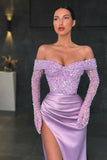 Long Sleeves Sequins Mermaid Prom Dress with Slit BM bride