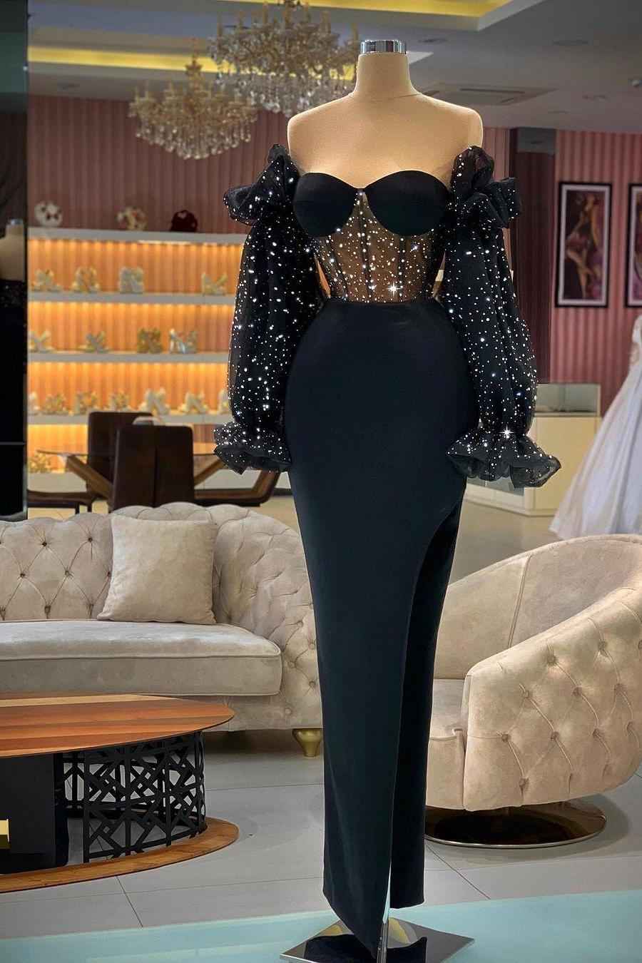 Off the Shoulder Strapless Long Sleeves Prom Dress With Sequins