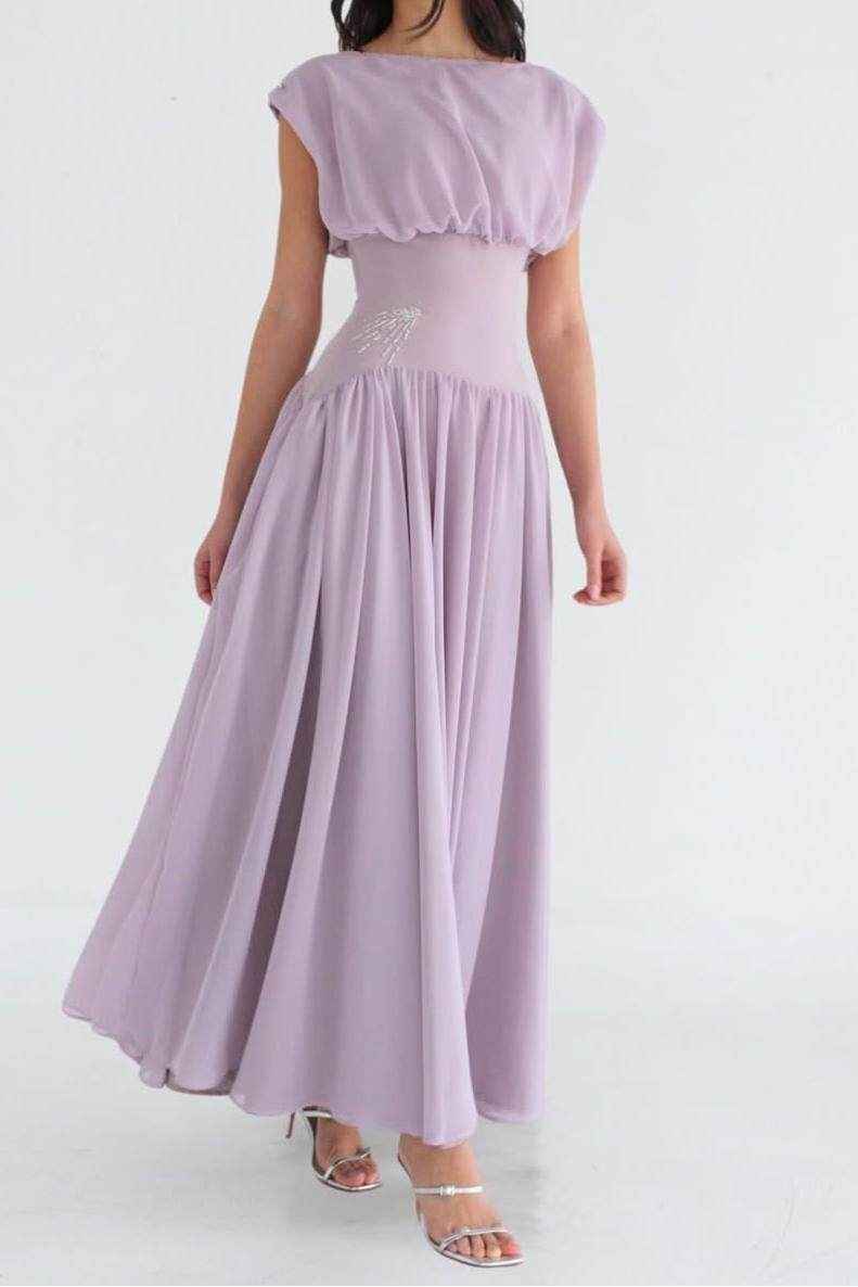 Jewel Neck High Waist Sleeveless Long Prom Dress With Ruffles