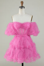 Fuchsia Corset A-Line Short Homecoming Dress Bmbride