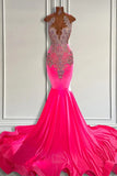 Sleeveless Velvet Mermaid Style Dress with Beadings in Pink Barbie Color for a Cute Look BM bride