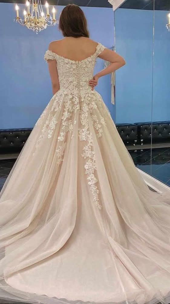 Sweetheart A-Line Wedding Dress Spaghetti-Straps With Lace Tulle BM bride