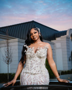 The Silver Crystal - 2026 Beaded Mermaid Gown: Illusion Neckline with Cascading Crystal Fringe & 3D Floral Appliqués