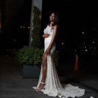 White Enchantment - Beaded Floral Mermaid Prom Dress with Crystal Details