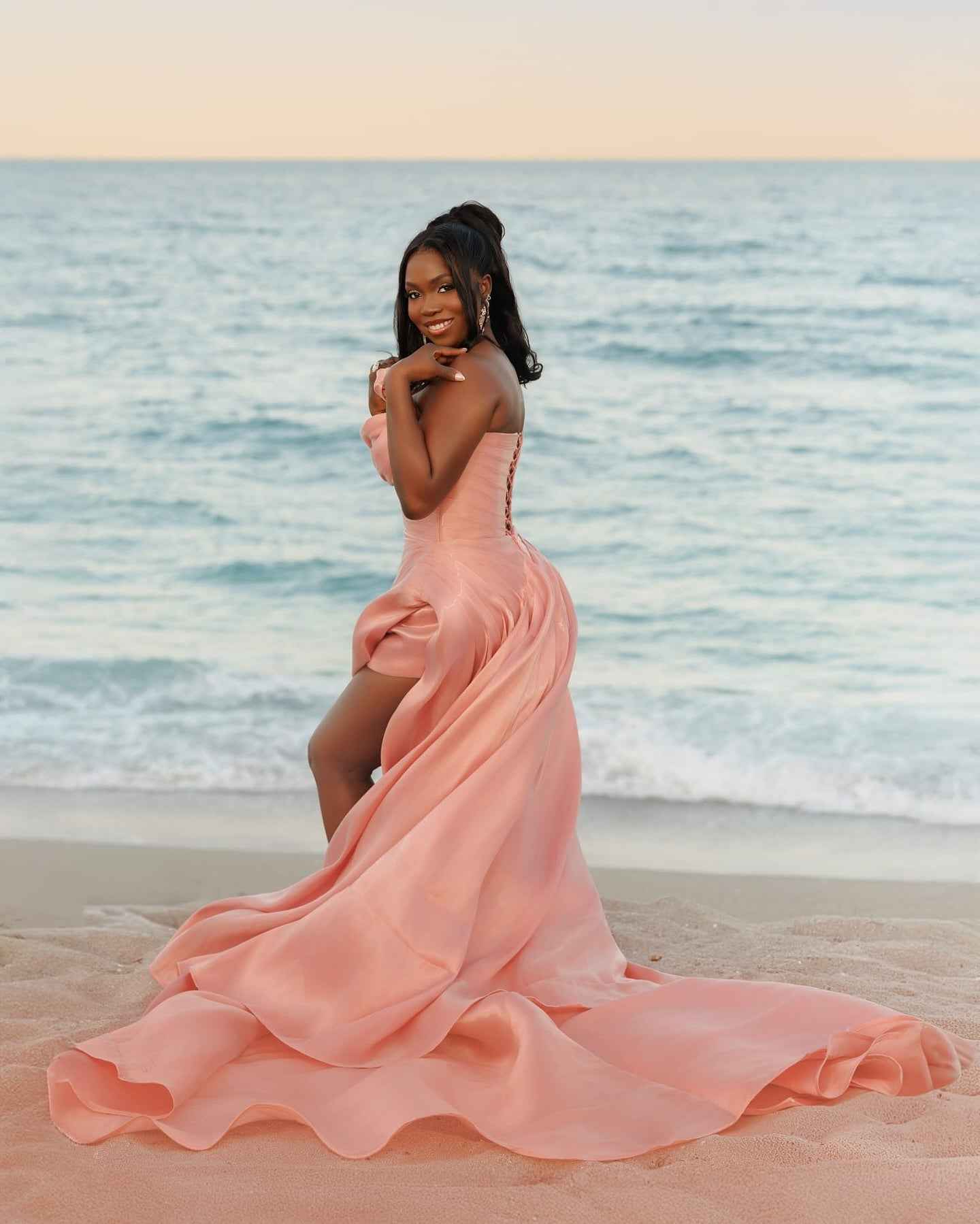 Coral Sunset - Draped Satin Mermaid Prom Dress with High Slit
