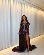 Electric Storm -Satin Prom Dress with Bow Detail