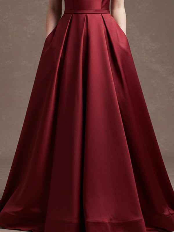 Burgundy Sheath/Column V-Neck Floor-Length Satin Prom Dress