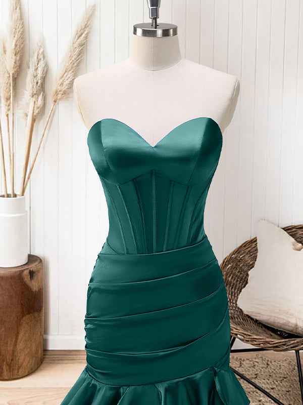 Green Mermaid Strapless Corset Tiered Long Prom Dress