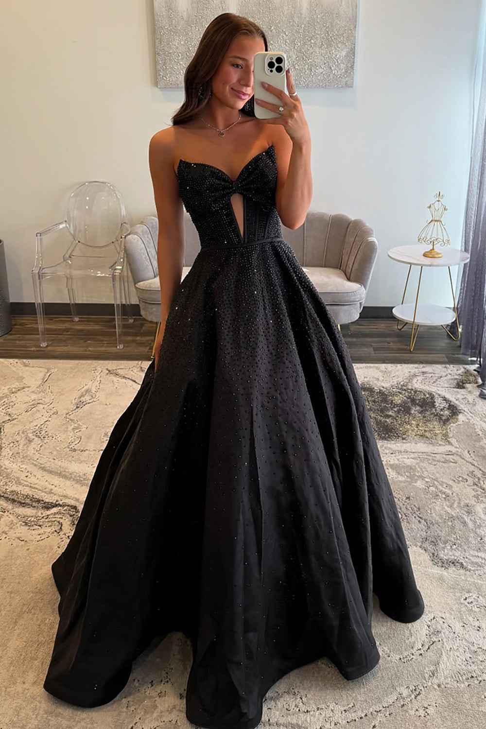 Sparkly White Sweetheart Beaded Princess Long Corset Prom Dress with Bow