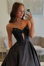 Sparkly White Sweetheart Beaded Princess Long Corset Prom Dress with Bow