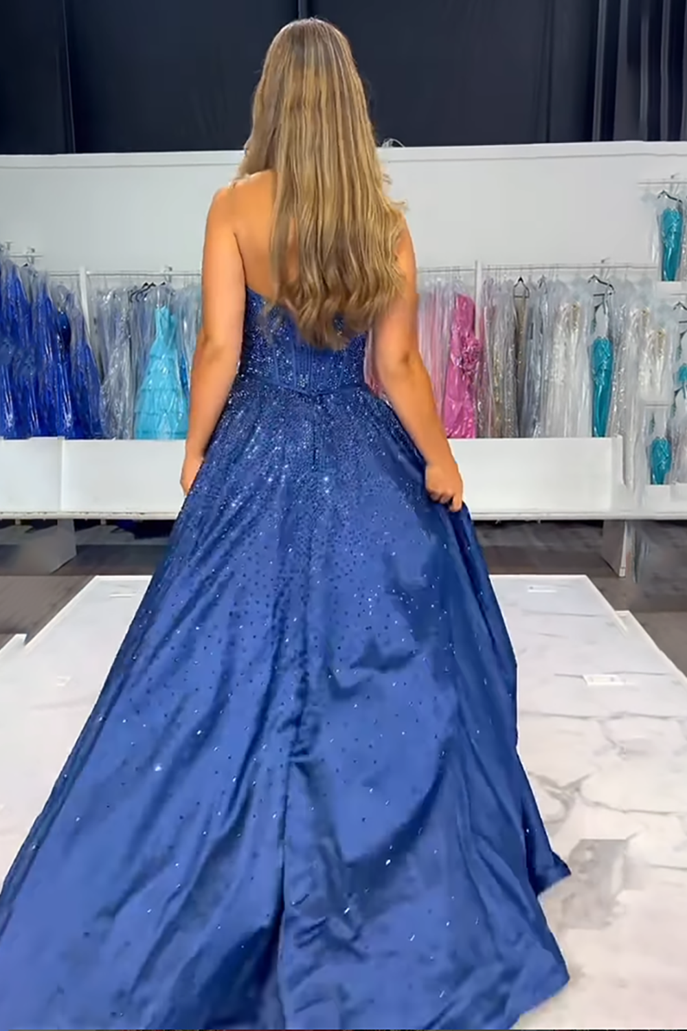 Sparkly White Sweetheart Beaded Princess Long Corset Prom Dress with Bow