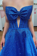 Sparkly White Sweetheart Beaded Princess Long Corset Prom Dress with Bow