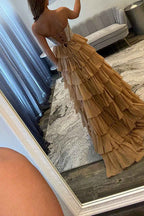 Navy Sparkly Strapless Corset A Line Long Chiffon Prom Dress