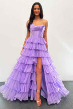 Navy Sparkly Strapless Corset A Line Long Chiffon Prom Dress