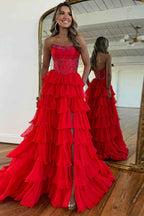 Navy Sparkly Strapless Corset A Line Long Chiffon Prom Dress