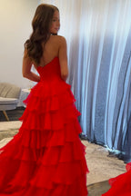 Black Sweetheart Princess Ruffled Long Corset Prom Dress with Beading