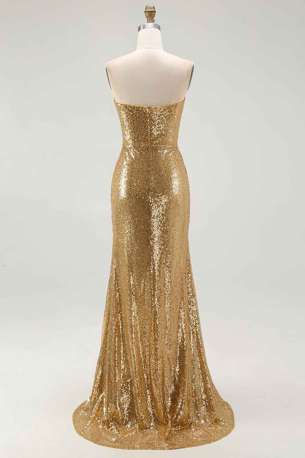 Sparkly Gold Sequins Mermaid Strapless Long Formal Dress with Slit