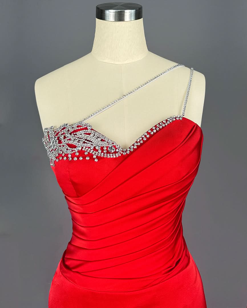 Red Long Sleeveless Sweetheart Prom Dress with Beadings BM bride