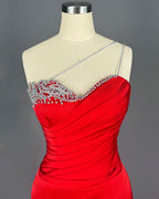Red Long Sleeveless Sweetheart Prom Dress with Beadings BM bride