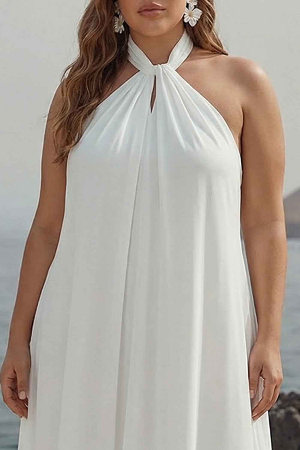 Flowy Sky Blue Chiffon A Line Halter Backless Long Prom Dress