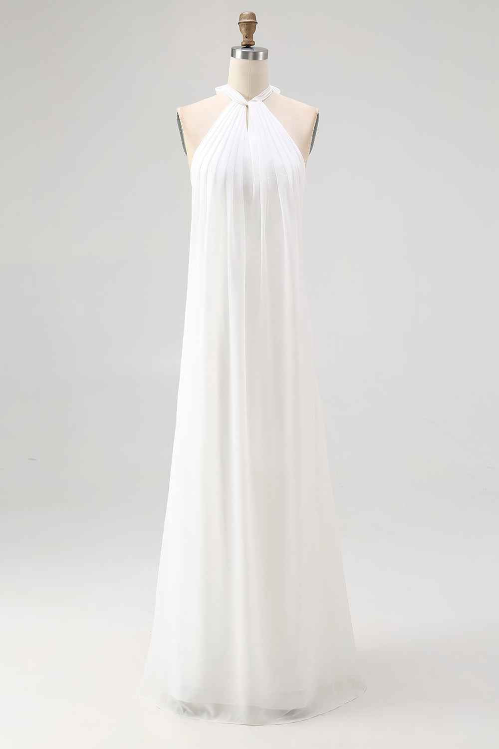 Flowy Sky Blue Chiffon A Line Halter Backless Long Prom Dress