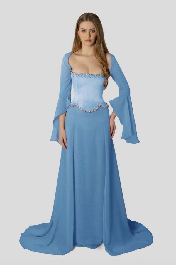 Chiffon Long Sleeves Long Mermaid Prom Dress With Beading Pleated BMBRIDE