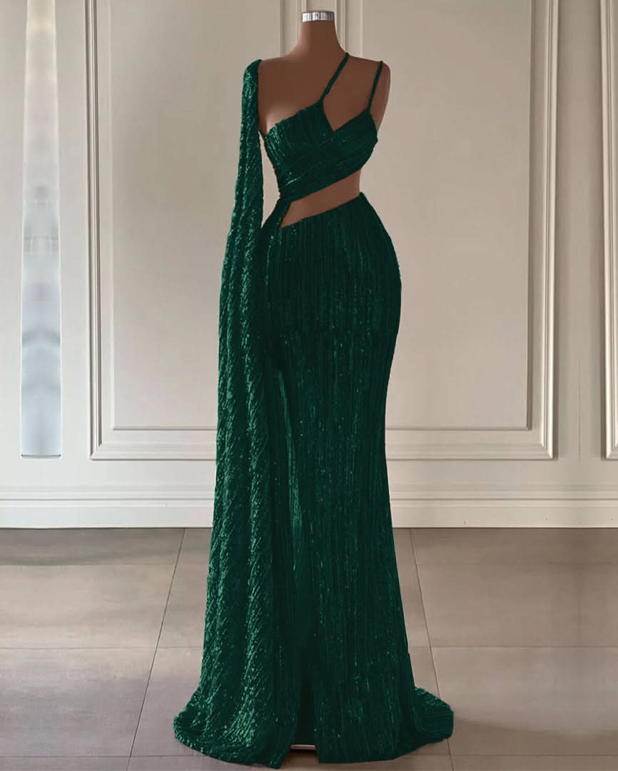 Burgundy Sequined Mermaid Prom Dress with Split and Long Ruffles BM bride