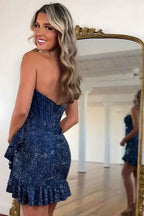 Sparkly Navy Tight Sweetheart Short Corset Homecoming Dress