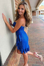 Sparkly Navy Tight Sweetheart Short Corset Homecoming Dress