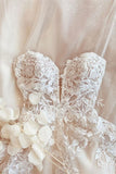 Spaghetti Strap Tulle A-Line Wedding Dress with Lace BM bride
