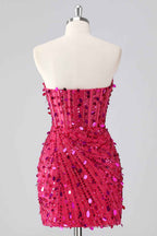 Sparkly Gold Strapless Tight Short Corset Homecoming Dress with Sequins