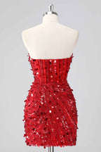 Sparkly Gold Strapless Tight Short Corset Homecoming Dress with Sequins