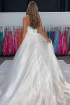 Sparkly White Strapless Mermaid Satin Long Prom Dress with Beading