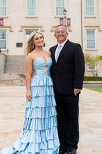 Sparkly Yellow Sweetheart A-Line Satin Ruffled Cut-Out Long Prom Dress with Beading