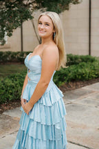 Sparkly Yellow Sweetheart A-Line Satin Ruffled Cut-Out Long Prom Dress with Beading