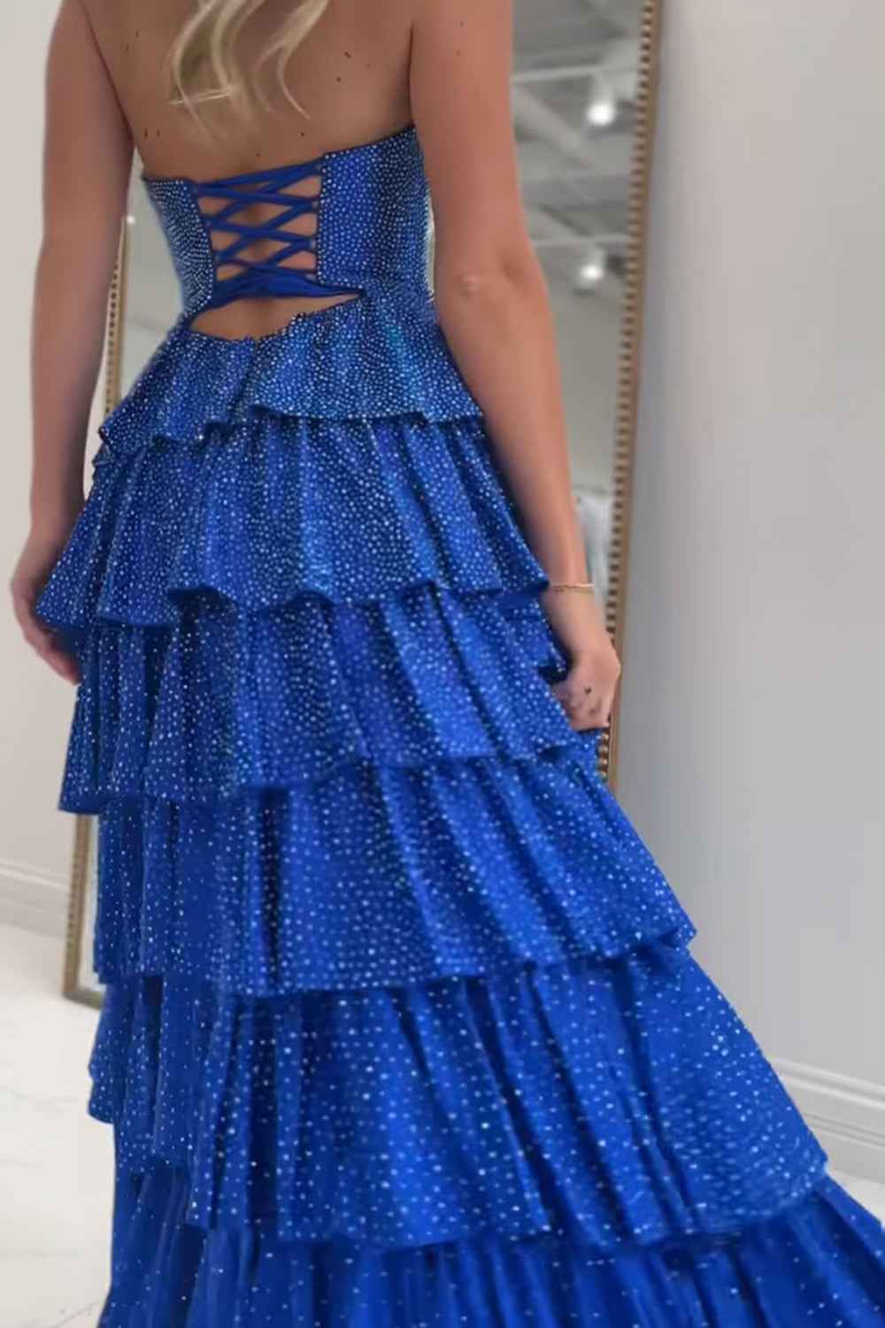 Sparkly Yellow Sweetheart A-Line Satin Ruffled Cut-Out Long Prom Dress with Beading