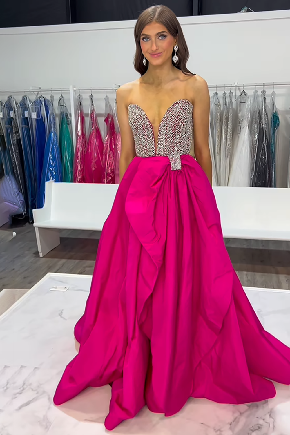 Sparkly White Sweetheart Ball Gown Beaded Long Corset Pageant Dress with Bow